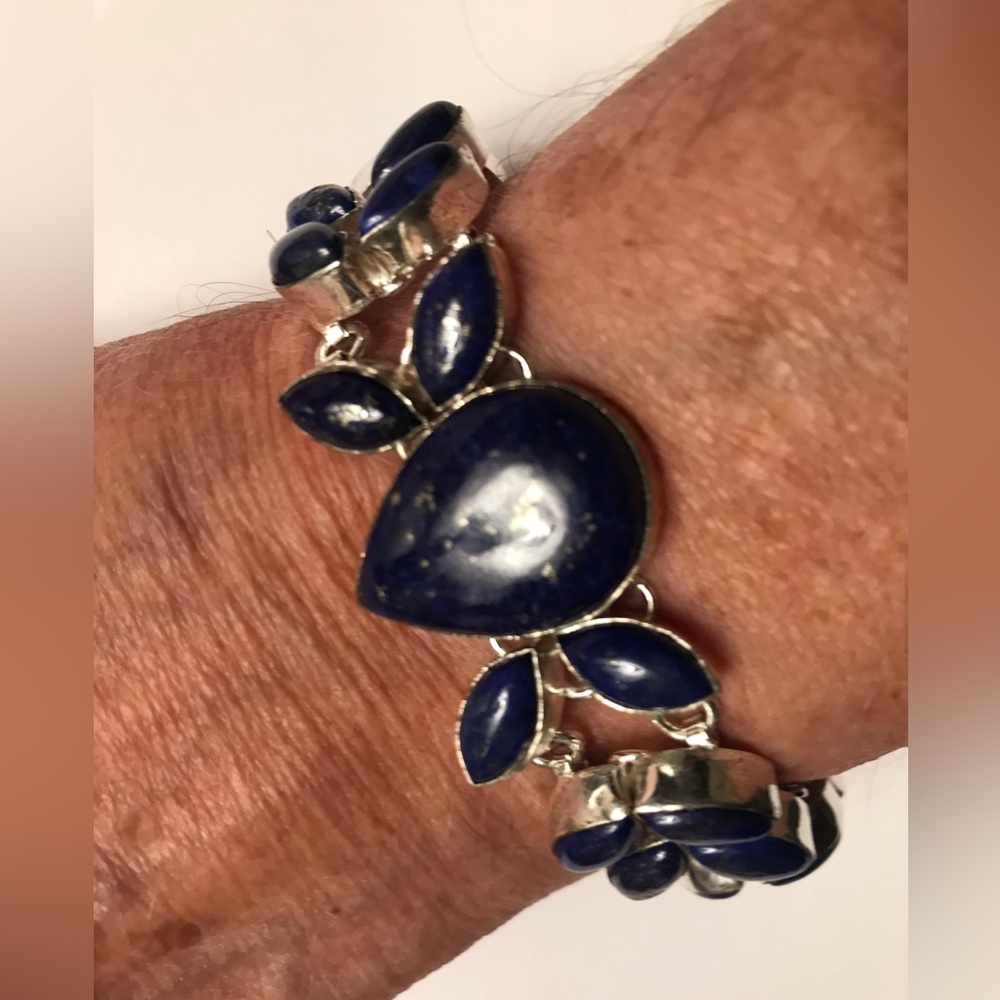 Lapis Lazuli Stamped 925 Sterling Silver Bracelet